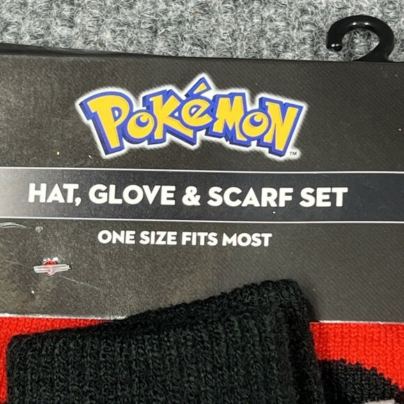 Pokemon Hat Glove & Scarf Set Bioworld One Size Fits Most Unisex Black Red - Picture 2 of 9
